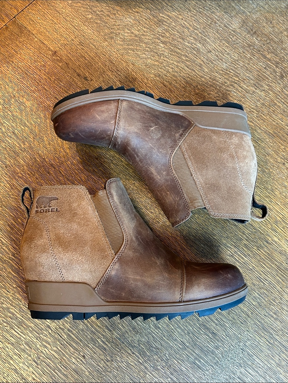 Sorel Evie Pull on Wedge Ankle Boots Women's Size 8 US Brown Leather & Suede - Picture 14 of 15